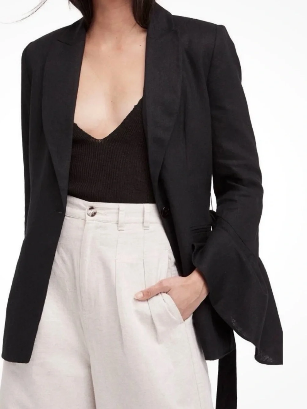 Free People Flare Sleeve Blazer Wrap Linen Blend-Size M  Boho NWT